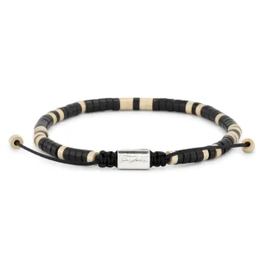 Black Agate Beaded Sterling Pull Cord Bracelet