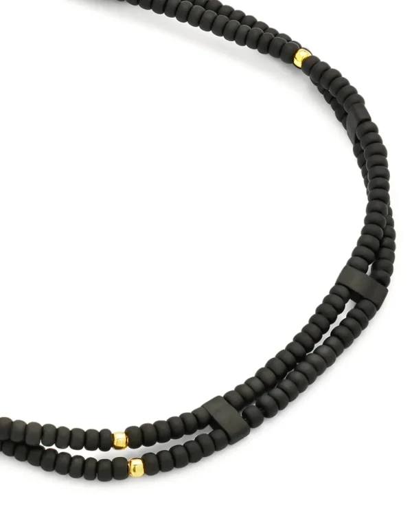 Black Double Strand Micro Bead Pull Cord Bracelet