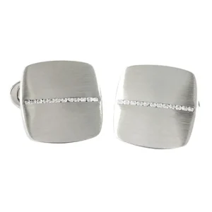 Brushed Soft Square Sterling Silver Cufflinks with Diamonds I Jan Leslie