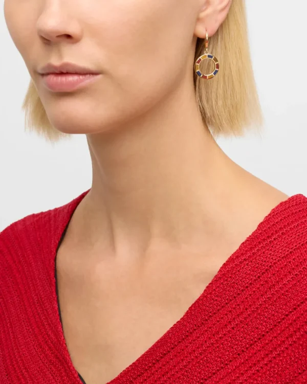 Dash Circle Multicolor Gemstone Gold Vermeil Sterling Drop Earrings
