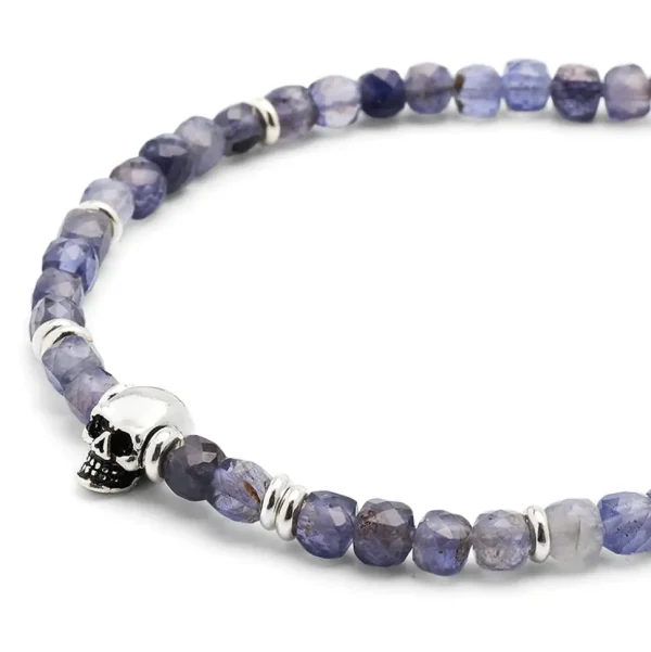Faceted Rutilated Quartz Bracelet Sterling Skull