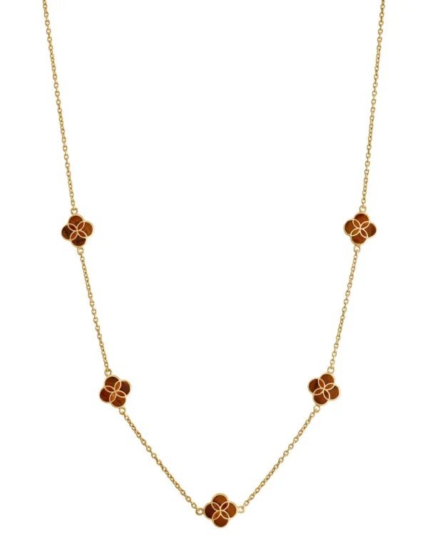 Gemstone Petal 5 Station Gold Vermeil Sterling Silver Necklace