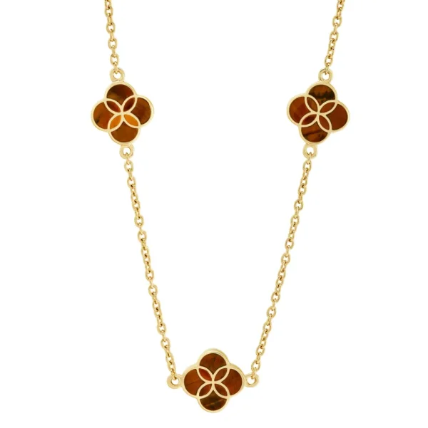 Gemstone Petal 3 Station Gold Vermeil Sterling Silver Necklace