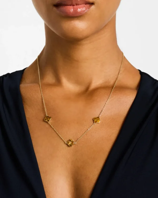 Gemstone Petal 3 Station Gold Vermeil Sterling Silver Necklace