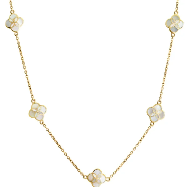 Gemstone Petal 5 Station Gold Vermeil Sterling Silver Necklace