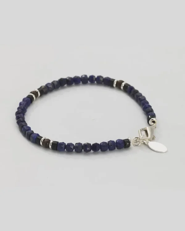Lapis Bead & Wood Bracelet Sterling