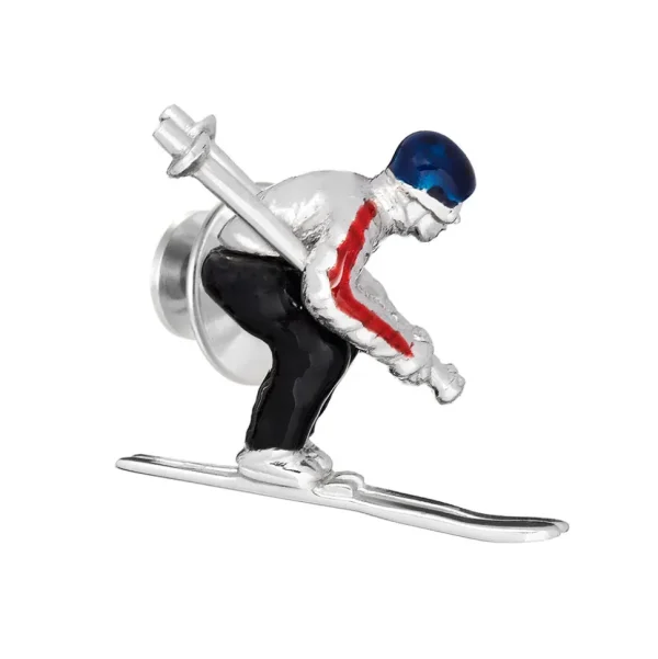 Moving Skier Sterling Silver Lapel Pin I Jan Leslie