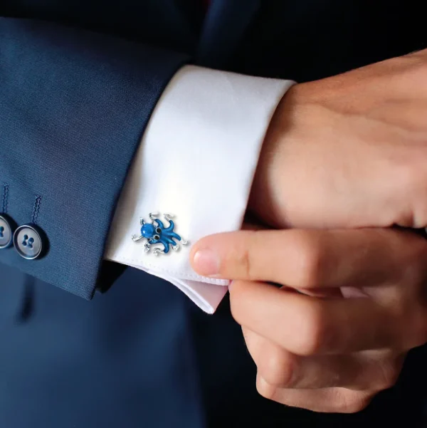Octopus Hand Painted Enamel Sterling Cufflinks