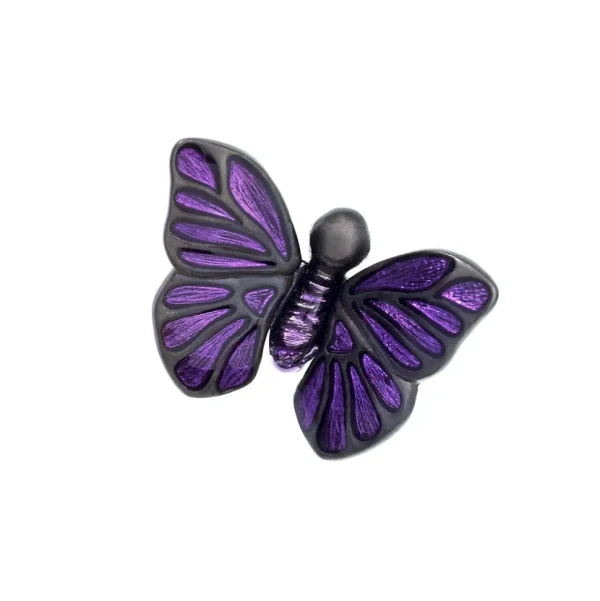 Purple Hand Painted Enamel Butterfly Sterling Silver Lapel Pin I Jan Leslie