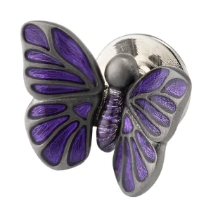 Purple Hand Painted Enamel Butterfly Sterling Silver Lapel Pin I Jan Leslie
