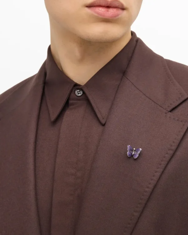 Purple Hand Painted Enamel Butterfly Sterling Silver Lapel Pin I Jan Leslie