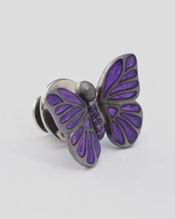 Purple Hand Painted Enamel Butterfly Sterling Silver Lapel Pin I Jan Leslie