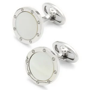 Rivet Etch Mother of Pearl Sterling Cufflinks