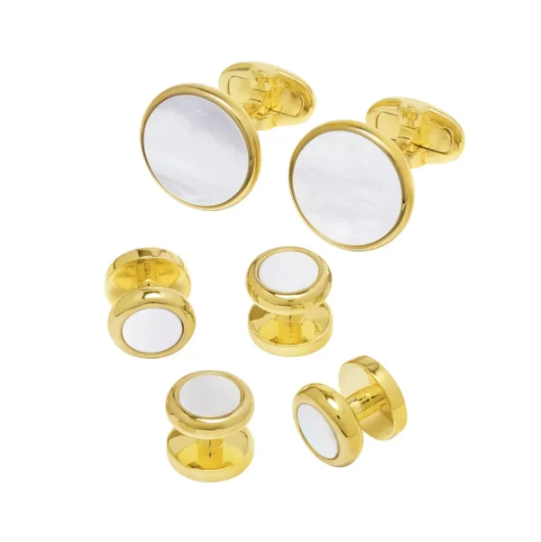 Round Classic Gold Vermeil Sterling Cufflink &amp; Tuxedo Set