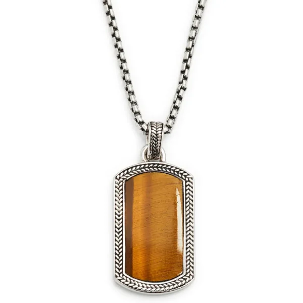 Tiger's Eye Gemstone Plaque Sterling Silver Pendant Necklace
