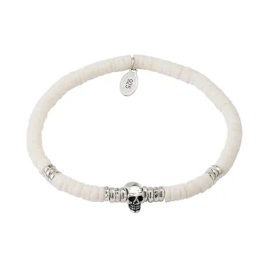 White Shell, Sterling Skull Flex Bracelet