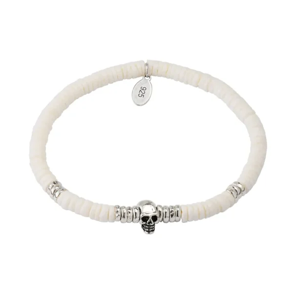 White Shell, Sterling Skull Flex Bracelet