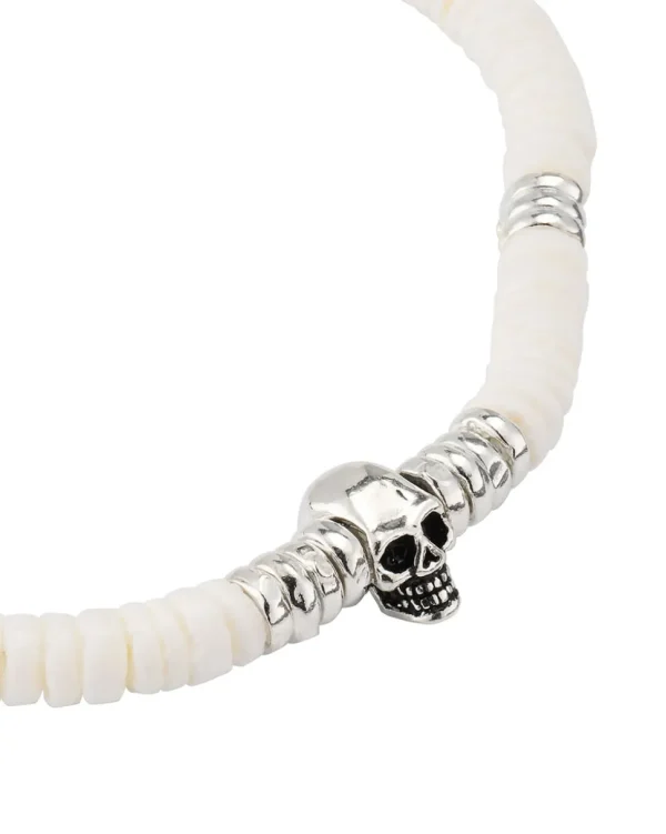 White Shell, Sterling Skull Flex Bracelet