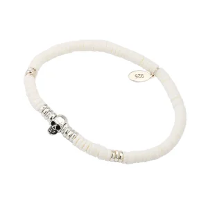 White Shell, Sterling Skull Flex Bracelet