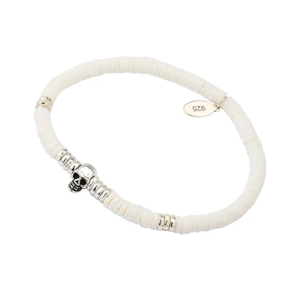 White Shell, Sterling Skull Flex Bracelet