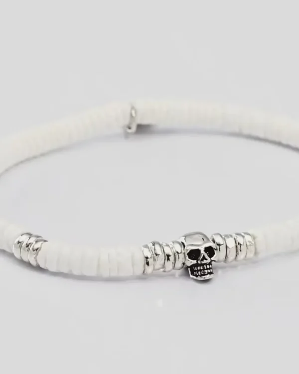 White Shell, Sterling Skull Flex Bracelet